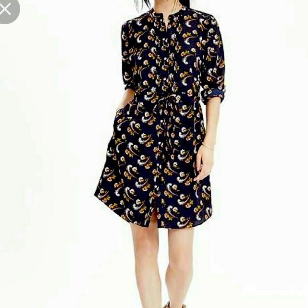 Banana republic navy long sleeve feather print dress xs